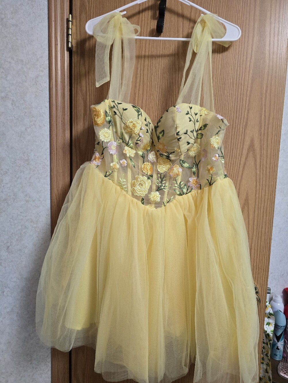 Yellow Floral Tulle Short Dress